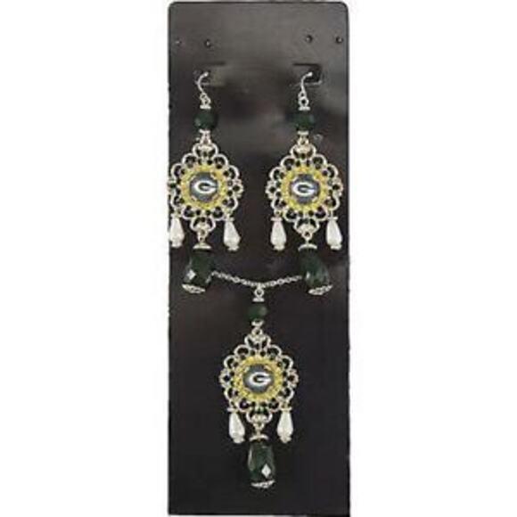 NFL Packers Baroque Necklace and Earring Set Pendant Fish Hook Yellow Womens New - Picture 1 of 3